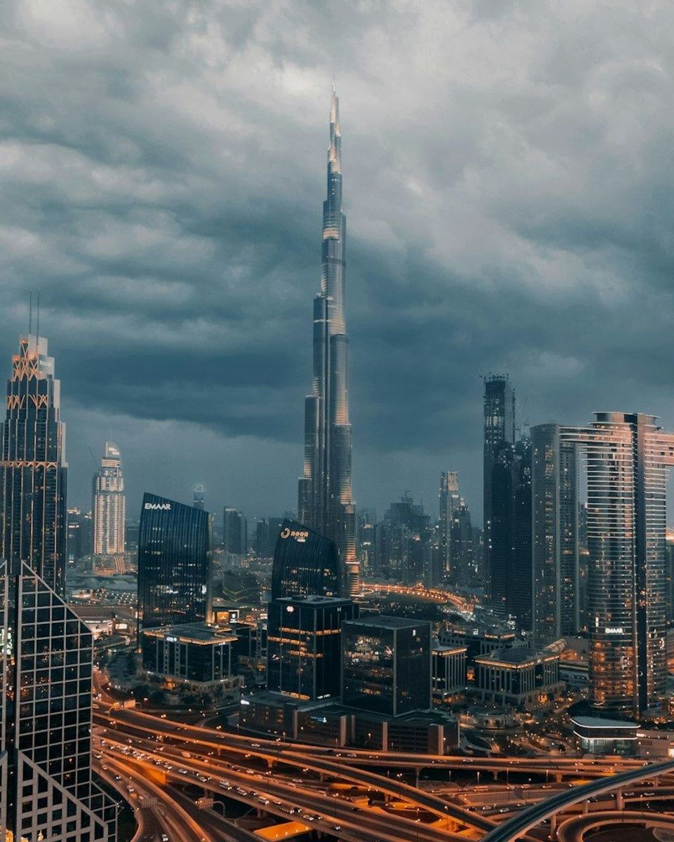 The Burj Khalifa rising above the Downtown Dubai skyline