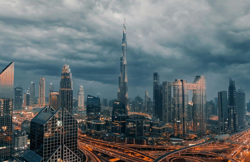 The Burj Khalifa rising above the Downtown Dubai skyline